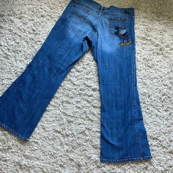 Y2K Vintage Disney Mickey Mouse Wide Leg Baggy Jeans 14 - Picture 1 of 12